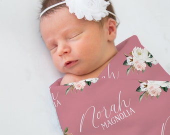 Magnolia Personalized Swaddle, Baby Girl Bow Blanket, Custom Name Blanket, Hospital Blanket, Baby Shower Gift, Baby Name Blanket, Toddler