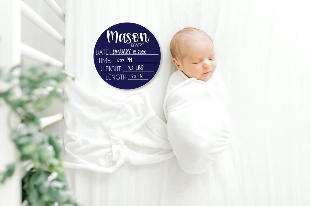 Birth Stats Round Wood Baby Name Sign Wooden Personalized Baby Name ...