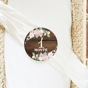 Peony Monthly Baby Milestone Cards, Floral Wood Milestone Cards, Baby Milestone Markers 1-12 mois, Baby Growth Tracker, Cadeau de baby shower