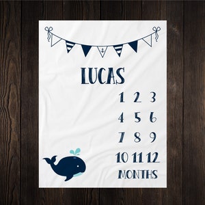 Nautical Boy Milestone Blanket Month Blanket Baby Baby Growth Tracker Soft Fleece Blanket Baby Shower Newborn Gift Blanket Watch Me Grow