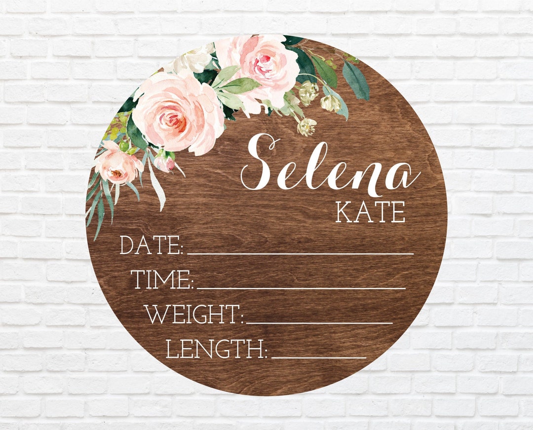 Birth Stats Round Wood Baby Name Sign Wooden Personalized Baby Name ...