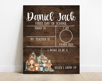 Woodland Back to School Sign, First Day Of School Sign, Reusable School Sign, School Photo Prop, School Sign For Kids, Last Day Of School