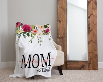 Mothers Day Gift Floral Established Mothers Day Gift, Gift, Custom Nana Blanket, Personalized Mom Gift, Gift For Grandparent,