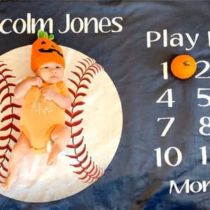 Baseball Milestone Blanket Monthly Growth Tracker Soft Fleece Sports Blanket Baby Shower Gift Newborn Gift Blanket Watch Me Grow Baby Boy