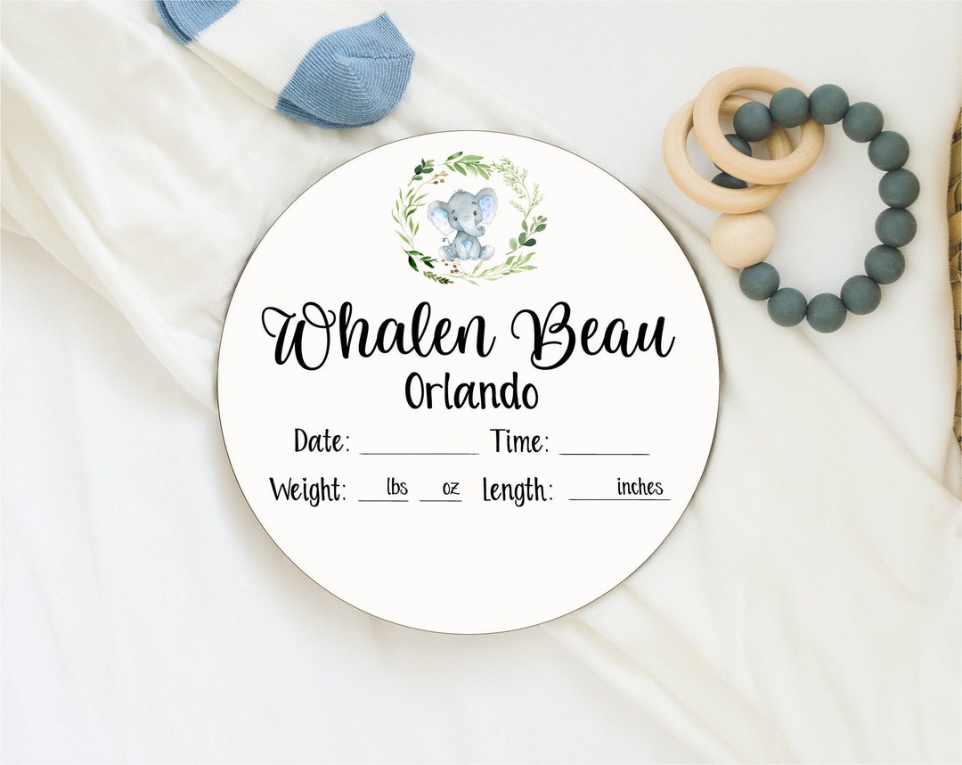 Safari Birth Stats Round Wood Baby Name Sign Wooden Personalized Baby ...