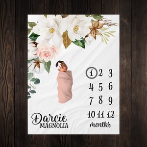 Magnolia Milestone Blanket, Milestone Blanket, Baby Shower Gift, Baby Keepsake Gift, Girl Milestone Blanket, Growth Chart Blanket