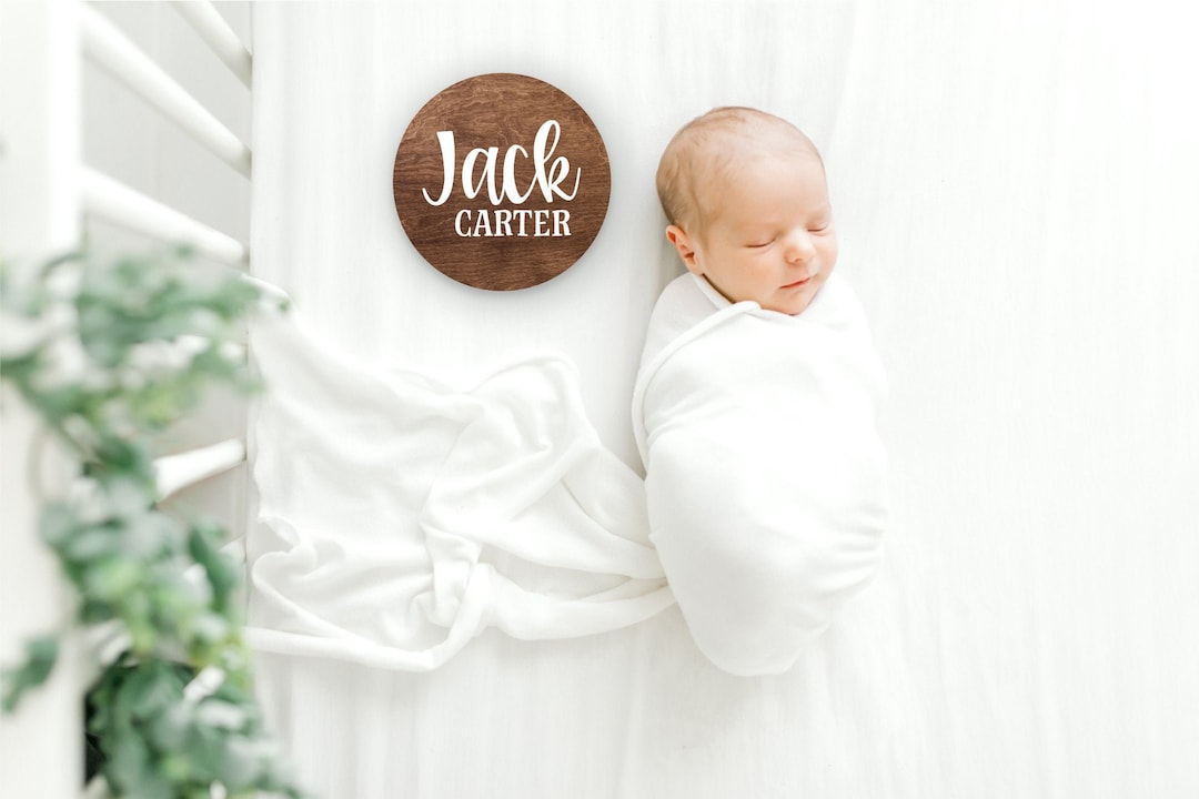 Round Wood Baby Name Sign Wooden Personalized Baby Name Newborn ...