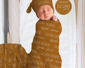Boho Personalized Swaddle and Sign for Newborn Photos Customizable Baby Name Announcement - Best Shower Gift for Expecting Parents  JS26