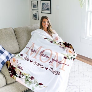 Custom Floral Mothers Day Blanket - Personalized Gift for Grandparent