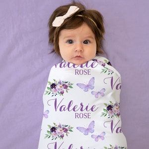 Butterfly Personalized Swaddle, Baby Girl Butterfly Blanket, Custom Name Blanket, Hospital Blanket, Baby Shower Gift, Name Blanket, Toddler