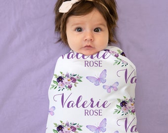 Butterfly Personalized Swaddle, Baby Girl Butterfly Blanket, Custom Name Blanket, Hospital Blanket, Baby Shower Gift, Name Blanket, Toddler