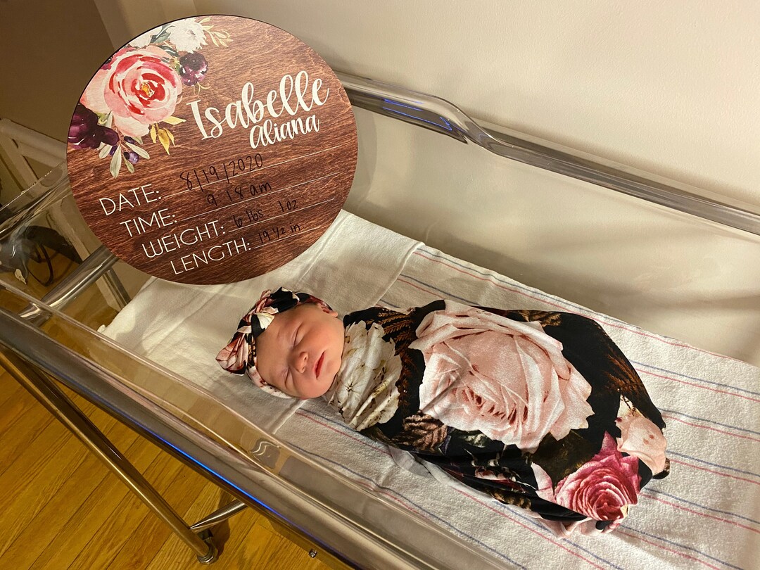 Birth Stats Round Wood Baby Name Sign Wooden Personalized Baby Name ...