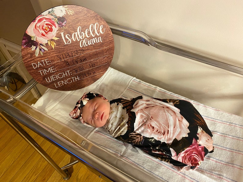 Birth Stats Round Wood Baby Name Sign Wooden Personalized Baby Name ...