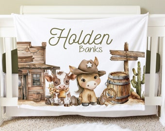 Western Blanket, Cowboy Personalized Baby Blanket Gift, Toddler Blanket, Desert Decor, Toddler Birthday Gift, Western Theme Nursery  BB40