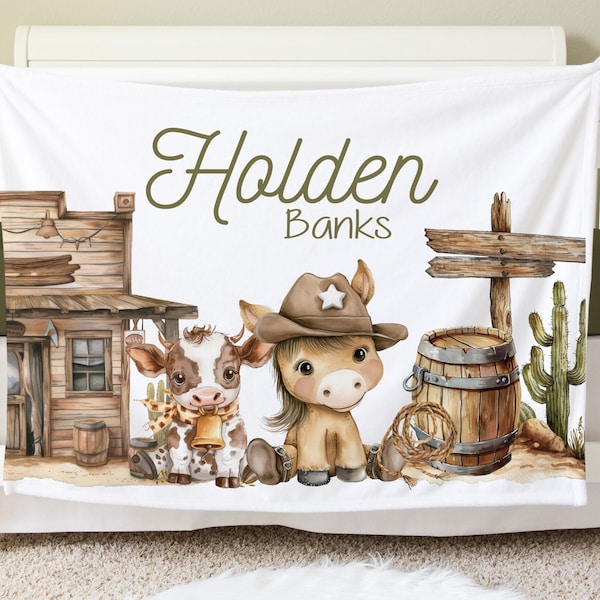 Western Blanket, Cowboy Personalized Baby Blanket Gift, Toddler Blanket, Desert Decor, Toddler Birthday Gift, Western Theme Nursery  BB40