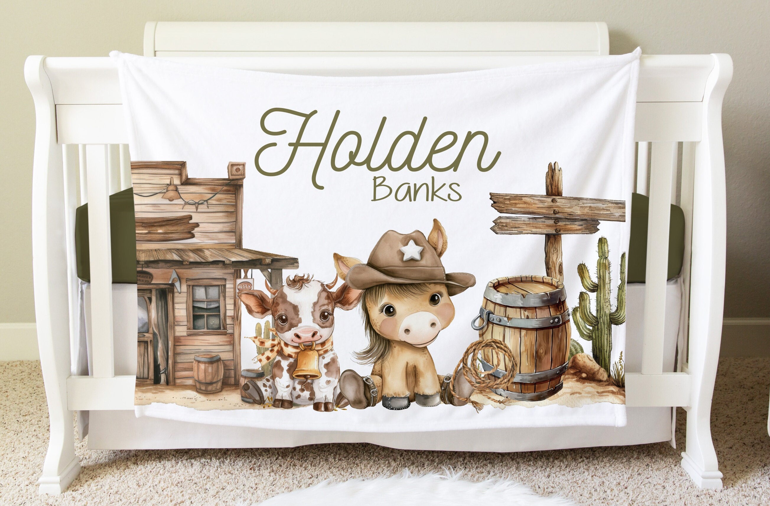 Western Blanket, Cowboy Personalized Baby Blanket Gift