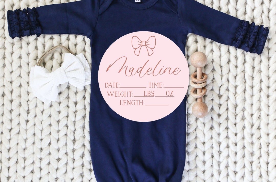 Bow Birth Stats Round Wood Baby Name Sign Wooden Personalized Baby Name ...