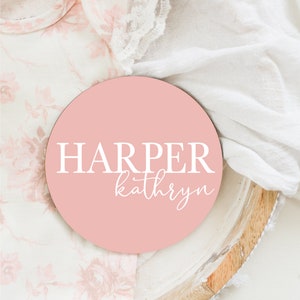 Baby Girl Round Wood Baby Name Sign Wooden Personalized Baby Name Newborn Announcement Custom Nursery Sign Decor