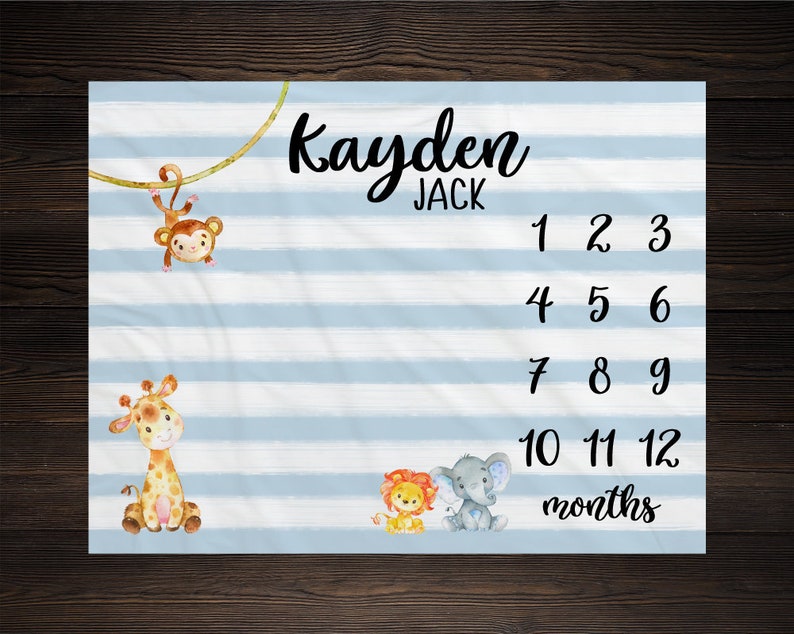 Safari Baby Milestone Blanket Month Blanket Growth Tracker - Etsy