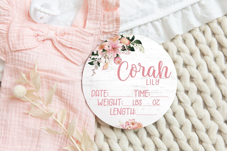 Lily Birth Stats Round Wood Baby Name Sign Wooden Personalized Baby ...