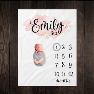 Pink and Gold Milestone Blanket, Baby Month Blanket, Baby Girl Milestone Blanket Track Growth Keepsake Baby Shower Gift