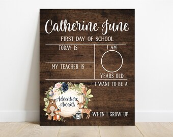 Woodland Back to School Sign, First Day Of School Sign, Reusable School Sign, School Photo Prop, School Sign For Kids, Last Day Of School