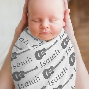 Guitarra personalizada manta de bebé regalos personalizados música bebé ducha regalo recién nacido regalo manta mírame crecer bebé niño monograma personalizado