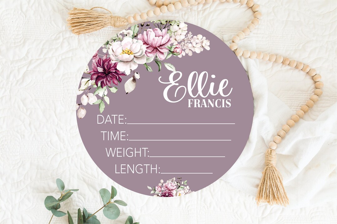 Birth Stats Round Wood Baby Name Sign Wooden Personalized Baby Name ...