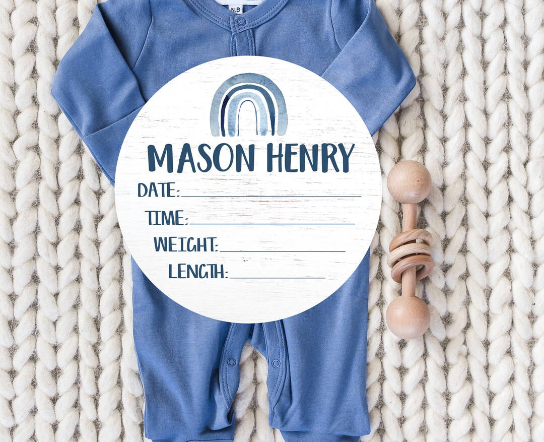 Rainbow Birth Stats Round Wood Baby Name Sign Wooden Personalized Baby ...