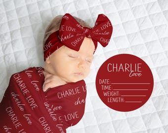 Personalized Swaddle Blanket, Optional Bundle, Newborn Coming Home Outfit Photo Props, Baby Name Announcement Sign, Baby Shower Gift JS7