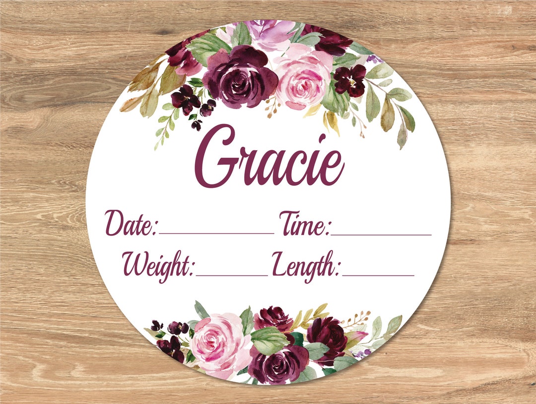 Birth Stats Round Wood Baby Name Sign Wooden Personalized Baby Name ...