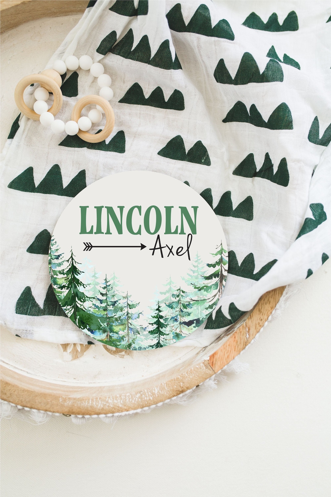 Woodland Baby Name Sign Round Wooden Personalized Baby Name Newborn Announcement Custom Rustic