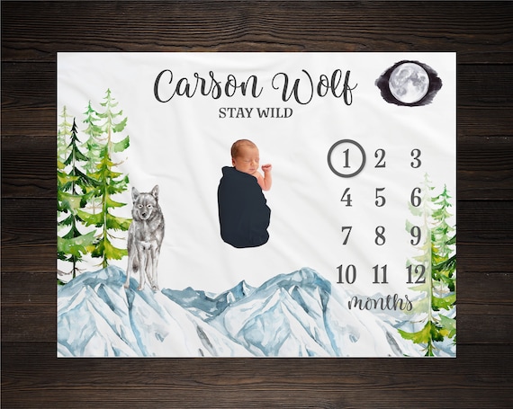 Wolf Milestone Blanket Monthly Growth Tracker Personalized Baby Blanket Custom Blanket Baby Shower Gift New Baby Gift Baby Boy Etsy Canada