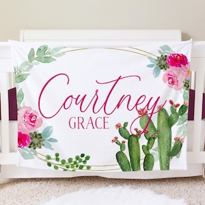 Manta de bebé personalizada de cactus, manta de bebé personalizada, regalo de ducha de bebé, manta de guardería, manta de cuna, manta de cactus para niños pequeños