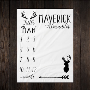 Gender Neutral Milestone Deer Blanket Month Blanket Growth Tracker Minky Fleece Blanket Baby Shower Gift Baby Girl Baby Boy Arrow