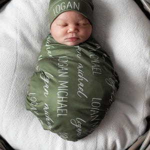 Personalized Swaddle Blanket, Optional Bundle, Newborn Coming Home Outfit Photo Props, Baby Name Announcement Sign, Baby Shower Gift JS12