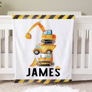 Construction Blanket, Personalized Baby Blanket Gift, Toddler Blanket, Excavator Nursery Decor, Toddler Birthday Gift, Dump Truck
