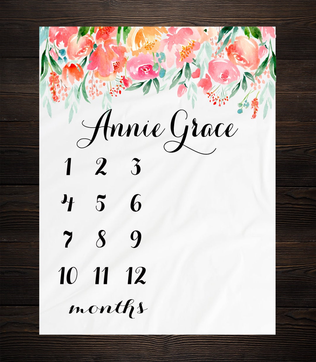 Milestone Baby Blanket Month Growth Tracker Minky Fleece Blanket Custom