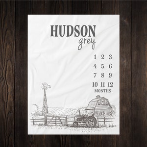 Tractor Milestone Blanket Month Blanket Baby Growth Tracker Blanket Baby Shower Gift Newborn Boy Blanket Watch Me Grow Farmer Country BM26