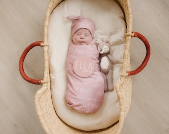 Personalized Swaddle Blanket, Optional Bundle, Newborn Coming Home Outfit Photo Props, Baby Name Announcement Sign, Baby Shower Gift JS12
