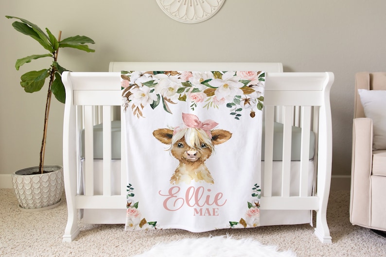 Cow Blanket, Personalized Baby Blanket Gift, Toddler Blanket, Farm Animal Nursery Decor, Toddler Birthday Gift, Cow Theme Blanket image 1