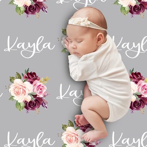 Floral Swaddle Blanket, Baby Swaddle, Personalized Name Blanket, Birth Announcement Blanket, Baby Girl Name, Hospital Swaddle, Newborn Photo