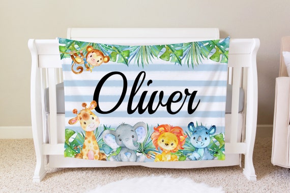 Safari Blanket, Personalized Baby Blanket Gift, Toddler Blanket, Jungle Nursery Decor, Toddler Birthday Gift, Safari Theme, Elephant Giraffe