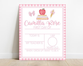 Girls First Day Of School Sign, Big Bow Back to School Sign, Personalizable Reusable School Sign, School Photo Prop, School Sign For Kids