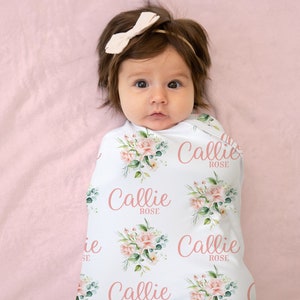 Rose Personalized Swaddle Blanket, Blanket For Newborn Toddler Or Kids, Baby Name Blanket, Rose Pattern Name Swaddle, Baby Hospital Blanket