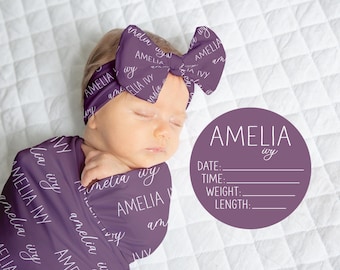Personalized Swaddle Blanket, Optional Bundle, Newborn Coming Home Outfit Photo Props, Baby Name Announcement Sign, Baby Shower Gift JS7