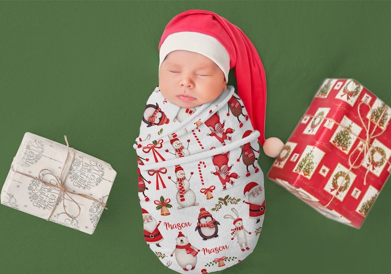 Julfilt, Babys första jul, Babys personliga namnfilt, Födelsemeddelandefilt, Julfotorekvisita bild 1