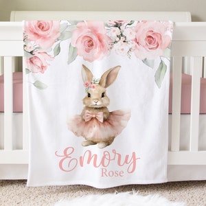 Personalisierte Ostergeschenk, Rose Häschen Decke, Baby-Dusche-Geschenk, Mädchen Osterkorb Geschenk, Ballettdecke Geschenk, Neugeborenen Fotos Prop, BB22
