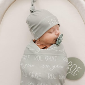 Personalized Swaddle Blanket, Optional Bundle, Newborn Coming Home Outfit Photo Props, Baby Name Announcement Sign, Baby Shower Gift JS12 image 2