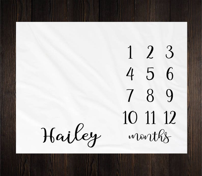 Gender Neutral Milestone Blanket Month Blanket Growth Tracker Minky Fleece Blanket Baby Shower Gift Baby Girl Baby Boy Calligraphy Script